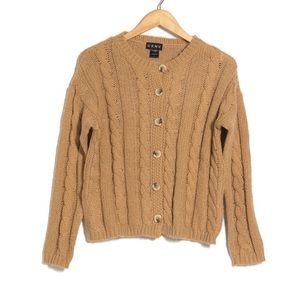 NWT Cotton Emporium Cable Knit Button Front Button coffee brown Cardigan